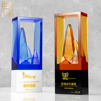 Wanfeng glass trophy custom mountain shape free lettering personal commendation annual award creative trophy custom