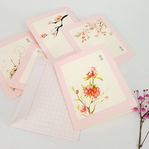 Creative new peach flower edge small greeting card pink hipster message card 6 with 6 Plaid envelopes