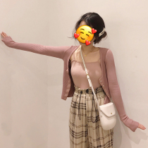 Halo nini2019 Spring and Autumn New slim slim U collar top small coat short pink knitted cardigan women