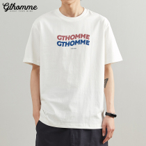 Summer new mens T-shirt loose round neck print trend casual short sleeve Tide brand White simple half sleeve thin