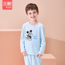  Three guns childrens boys home service suit Autumn and winter new silver fox velvet round neck long sleeve plus velvet thickened warm pajamas