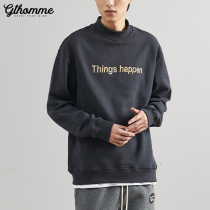 Spring and Autumn new mens sweater semi-high collar loose casual Joker Korean trend pullover print long sleeve jacket