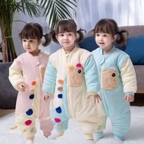 Baby sleeping bag autumn and winter thickened sleeping bag 1-2-3-4-year-old baby split leg sleeping bag Childrens anti-kick one-piece pajamas