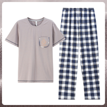 Fenten 2021 new pajamas mens short sleeve trousers summer cotton cotton thin simple pullover size home wear