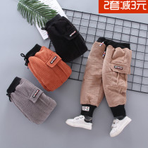 Little boy baby childrens pants 0 Baby girl young winter new Korean version of three layers of warm thickened childrens cotton pants 1-5 years old 2