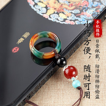 Chinese style mobile phone ring lanyard net red key short wrist chain male u disk accessories Ancient style small pendant jewelry pendant Female creative anti-loss rope Multi-function Agate pendant ring universal rope