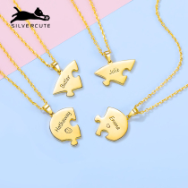 Cute Silver 925 Silver Love Puzzle Necklace Female Summer Couple Splicing Pendant Bestie Family of four Ornaments Custom Lettering