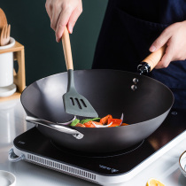 Porcelain color beauty wok Old-fashioned uncoated iron pot Household cooking pot Induction cooker gas stove special non-stick pan