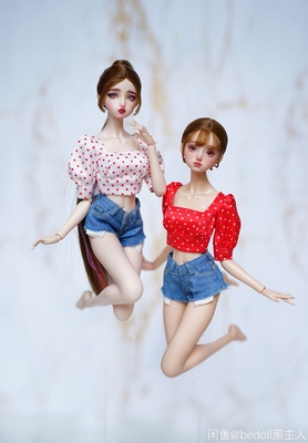 taobao agent BEDOLL wave dot Sweet top tops of the body of almost 1/6 passage of woolen denim shorts