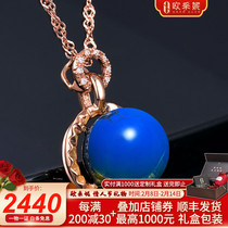 Otsini Dominican Blue Pendant Natural Amber 18K Gold Inlaid With Blue Pearl Pendant Womens