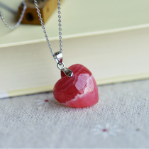 Pooh Crystal Natural Candy Red Veined Stone Pendant Female Crystal Collarbone Necklace Pink Water Drops Love Attract Peach Blossom