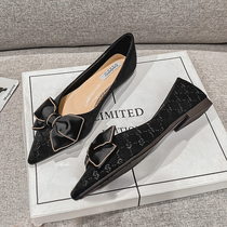 Big Code Women Shoes 2022 Spring Autumn New Butterfly Knot Pointed Single Shoe Woman 100 Hitch Black Flat Bottom Shoe Ladyshoe 41 1 43