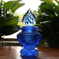 Ancient glass eight auspicious bottles Tibetan Buddhist supplies Glass ornaments Tantric Buddha utensils Glass bottles Ancient blue