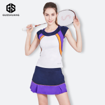  2021 new badminton clothes womens round neck short-sleeved sports T-shirt tennis suit anti-light top short skirt