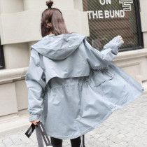 Spring plus size fat MM loose slim long solid color windbreaker 200kg covering belly slim hooded coat