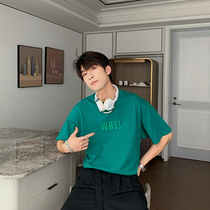 Hualun summer simple letter print short sleeve t-shirt mens wave brand versatile ins loose crew neck cotton couples