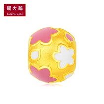 Chow Tai Fook fairy tale series peach blossom transfer beads 3D gold enamel gold pendant R20748