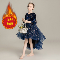 Little girl princess dress puffy gauze childrens host catwalk piano performance girl evening dress long sleeve Autumn Winter