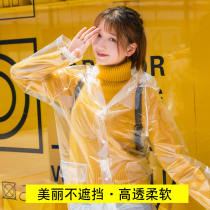 Transparent raincoat jacket long mountaineering hiking transparent outdoor adult full transparent Korean version of the riding jacket net red