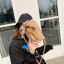2020 Summer new womens bag cute plush small Bear mobile phone bag knitted embroidered Korean wind single shoulder slanted satchel