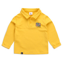 Male and female children cotton bright yellow long sleeve polo shirt autumn winter base shirt lapel Children Baby autumn clothes T-shirt 3