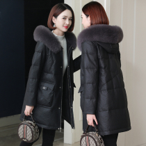 Zqqz leather down jacket women's middle school long 2021 new fashion fox fur collar sheepskin leather coat 2183