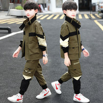 Boys spring suit 2021 new foreign-style children Spring and Autumn leisure tooling two-piece set of childrens sportswear