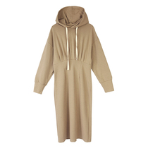 Black long sweater women hooded 2020 new autumn winter plus velvet slim over the knee bottom slim casual dress