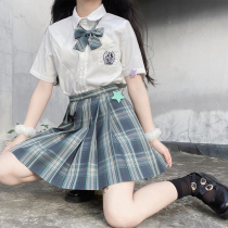 Original jk uniform suit class suit College style genuine grid skirt Full set Forest letter pleated skirt Summer skirt