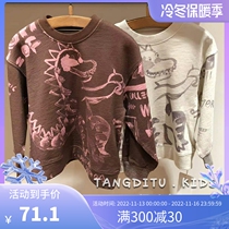 Brand childrens clothing boys long-sleeved T-shirt 2022 childrens Korean version of the dinosaur print round neck bottoming shirt girls top trendy t