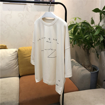 oversize grain feel cotton seven-point sleeve round neck creamy white fat version letter T-shirt couple models