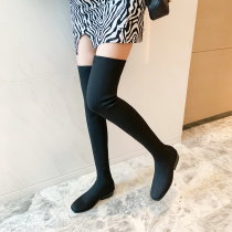 Leather coarse heel socks boots women knitted socks boots over the knee long boots do not fall tube high Square head long elastic thin boots
