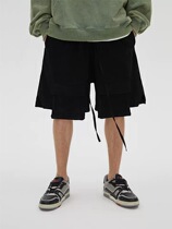 BONELESS SUEDE shorts DECONSTRUCTED pocket frock five-point streamers loose casual trend street men