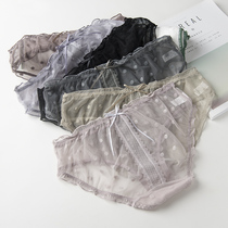 Summer thin lace underwear women sexy transparent mesh sweet girl polka dot bow cotton crotch breifs