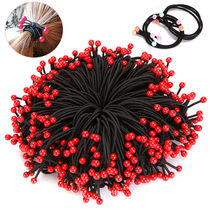 (1-100 affordable)Korean version of the red bead hair rope childrens hair ring headdress rubber band female leather sleeve tie head ponytail