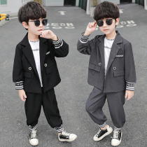 South Korean boys small suit suit 2021 new Korean version Children loose splicing jacket casual long pants two sets