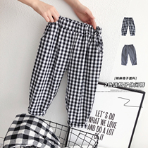 Male and female Milled Hair Classic Plaid Pants 2021 Spring New Middle Children Pants Cotton Numb Garden Wind 90% Pants