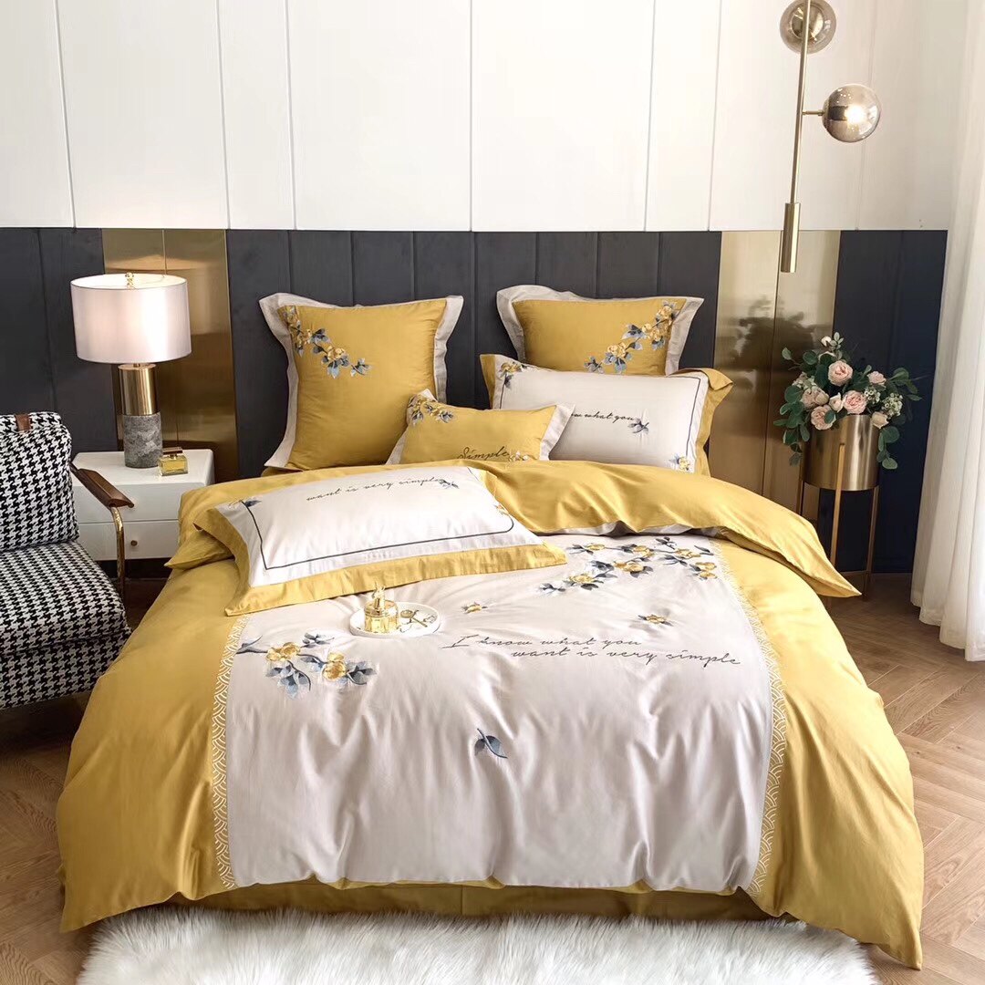 High end 60 long suede cotton embroidery Four pieces of high density full cotton minimalist New Chinese style bed Upper Supplies kit