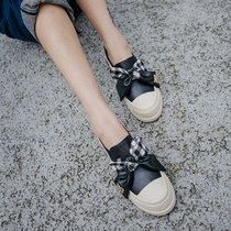 Bow leather thick-soled loafers women's 2021 Korean version of spring and autumn Joker casual one pedal platform shoes shoes shoes tide