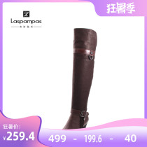 Laspampas Lespas counter First layer cowhide high-heeled knight velvet over-the-knee ultra-long high boots