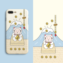 Single and line original design lucky cat grandfather iphoneX 8plus mobile phone case all-inclusive 6s glossy soft shell