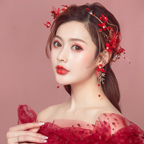 Cute bride red romantic net butterfly fine hand-made hoop bride marriage toast dress dress suit