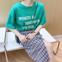 Pure Cotton Green short sleeve womens short design sense 2021 summer thin ins tide Harajuku style letter printed T-shirt