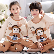 Girls pajamas Spring and Autumn childrens baby long sleeve cotton boys childrens home clothes Medium and large childrens monkey suit