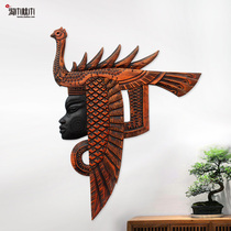 Wood Carving Beauties Peacock Head Accessories Wall Accessories Creative Figure Wall Decoration Genguan Bar Furnishing Background Wall Handicraft