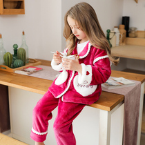 ElooDoca children coral velvet pajamas autumn and winter girls flannel home clothing set little girl