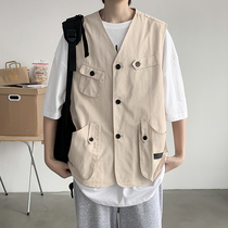 Work vest vest spring and summer wear tide men loose bf style hip hop Korean ins couples sleeveless coat thin