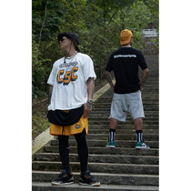 BIPOLAR CSC patch flower short sleeve national trend Hip Hop Street leisure loose round neck half sleeve short sleeve male