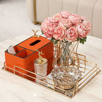 Light luxury household leather paper box simple modern living room coffee table table vase orange multifunctional tissue box tray
