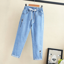 Girls jeans spring and autumn soft 2021 autumn big childrens trousers loose straight tube children plus velvet pants autumn and winter tide